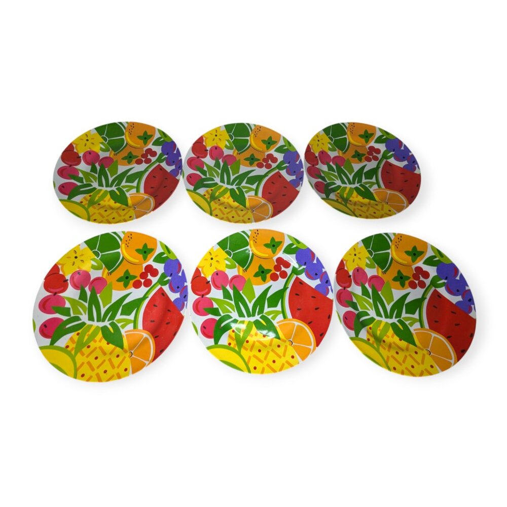 Colorful Summer Set of 6 Melamine Plates 11" Across NWT
